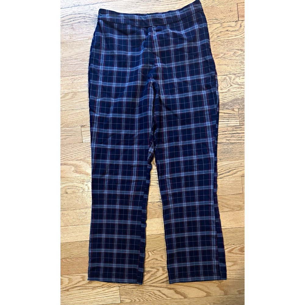 Urban Outfitters Women's Plaid Flannel Pants Navy Gray Red Straight Leg 8 28"